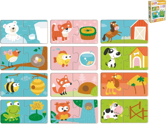 Dziecięce puzzle parujące „Gdzie mieszka to zwierzątko?”