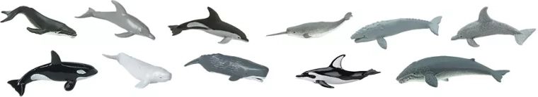 Mini figurki wielorybów i delfinów z naciskiem na detale