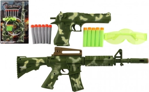 Plastowy pistolet i karabin z piankowymi nabojami i okularami ochronnymi