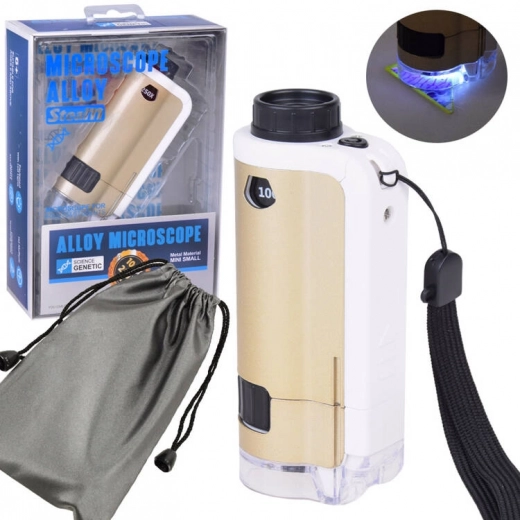 Kieszonkowy metalowy mikroskop dla dzieci 100×–250× z LED