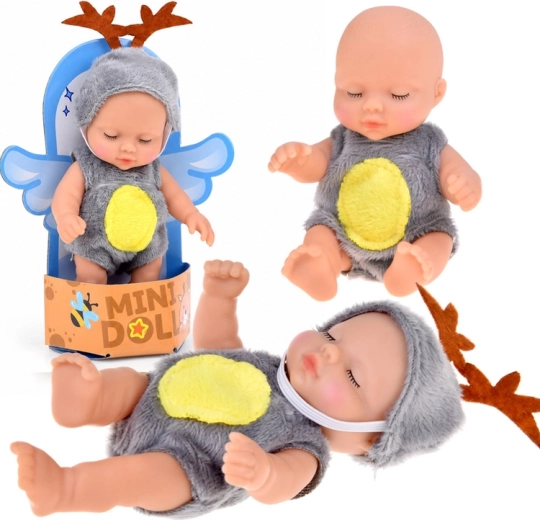 Mini laleczka niemowlę w kostiumie renifera 11 cm