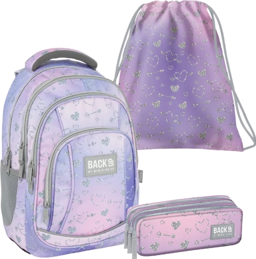 Zestaw szkolny BackUP Twinkle 3w1 (plecak, piórnik etui, worek na kapcie)