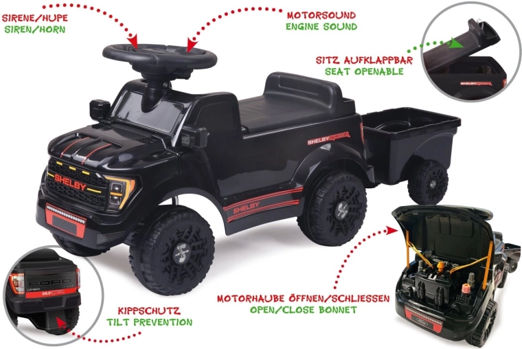 Jeździk Shelby Ford F-150 Raptor z czarną przyczepką