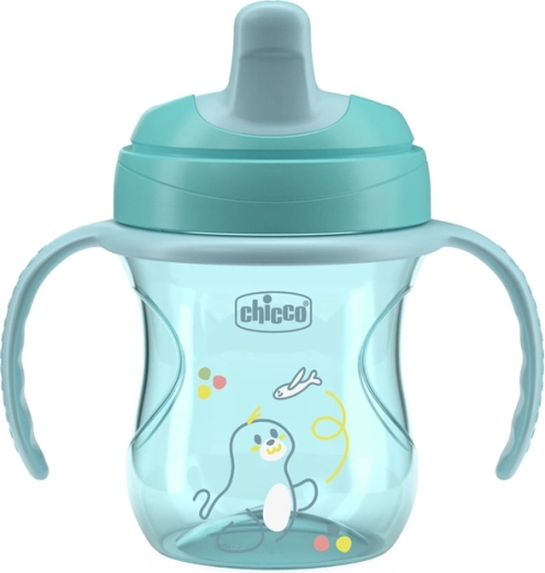 Kubek treningowy Chicco z uchwytami teal 200 ml, 6 m+