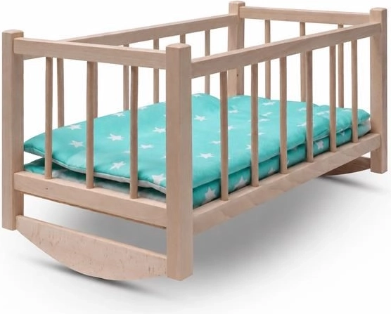 Baby Mix drewniana kołyska/łóżeczko dla lalek z pościelą Stars Mint - 1 sztuka