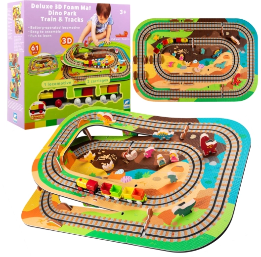 Humbi deluxe 3D piankowa mata Park dinozaurów z pociągiem, 61 elementów