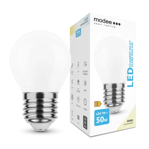 LED żarówka filamentowa Modee Milky Globe Mini E27 7 W neutralna biel