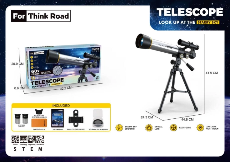 Teleskop astronomiczny Sparkys ze statywem i uchwytem na telefon - 1 szt.