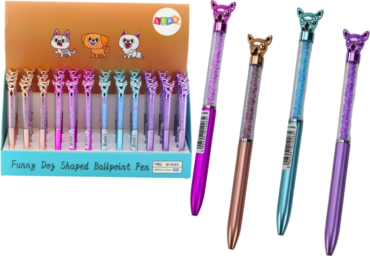 Długopis z pieskiem z kryształkami, niebieski tusz 0,7 mm