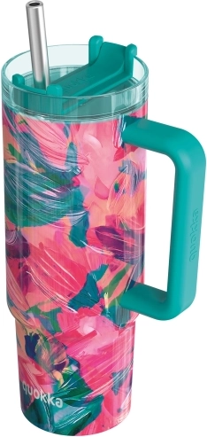 Stalowy termos-kubek Quokka Vibe Oil Petals Drop Safe ze słomką 880 ml
