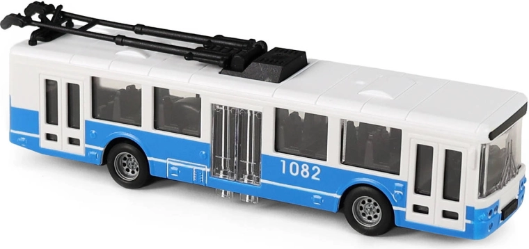 Niebieski trolejbus komunikacji miejskiej na napęd inercyjny, 16 cm