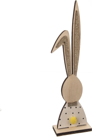 Drewniana dekoracja zająca biało-brązowa 26 cm