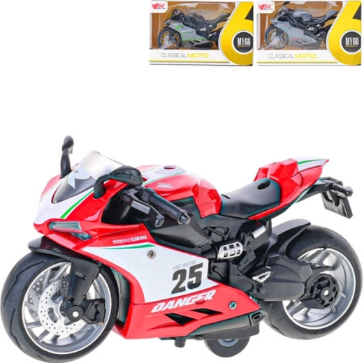Metalowy motocykl wyścigowy 14 cm 1:12 z napędem wstecznym w pudełku - 1 sztuka