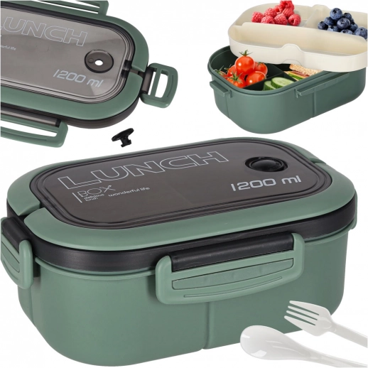 Pudełko na lunch z przegrodami 1200 ml, zielone