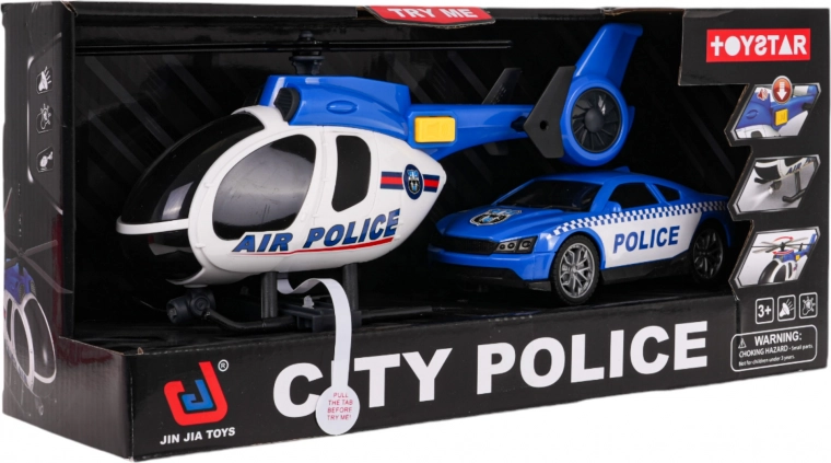 Policyjny zestaw: helikopter i auto ze światłami i dźwiękami