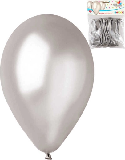 Metaliczne srebrne lateksowe balony Gemar 26 cm - zestaw 10 szt.