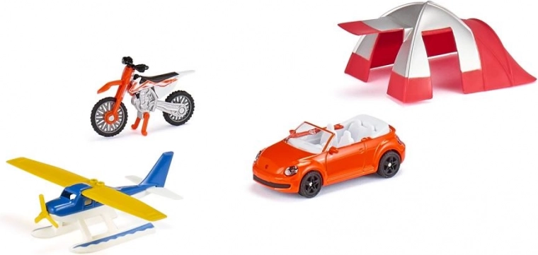 Siku Super zestaw prezentowy czas wolny – kabriolet, hydroplan, motocykl i namiot