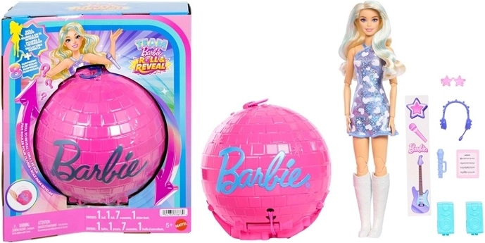 Barbie Team Roll and Reveal Popstar – lalka w kuli z niespodzianką