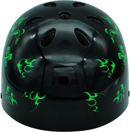 Kask rowerowo‑skate z czaszką czarno‑zielony M (55–58 cm)