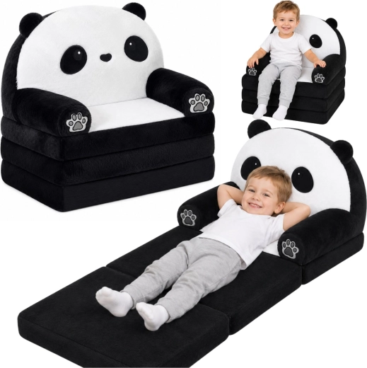 Rozkładany fotel dziecięcy 2w1 Panda (sofa i leżanka) czarno-biały