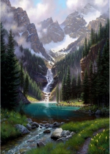 Hafciarstwo diamentowe (diamond painting) – staw w górach 30 × 40 cm