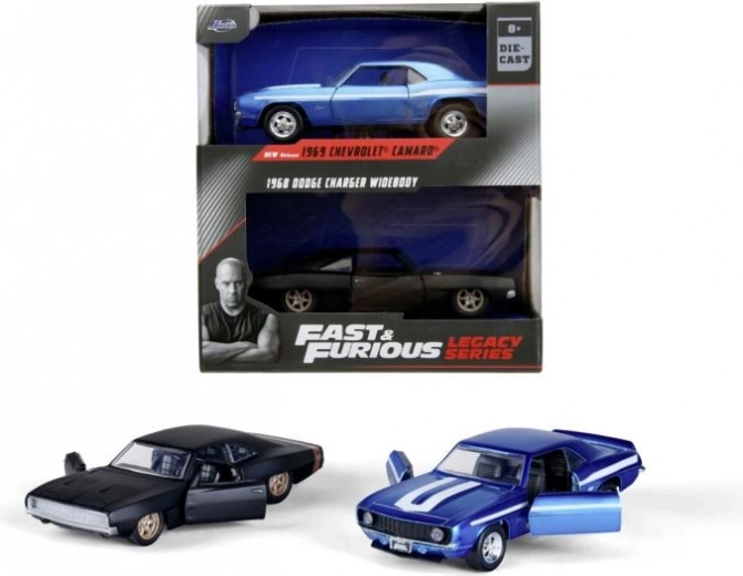 Szybcy i wściekli – zestaw podwójny Chevrolet Camaro 1969 i Dodge Charger Wide Body 1968 1:32