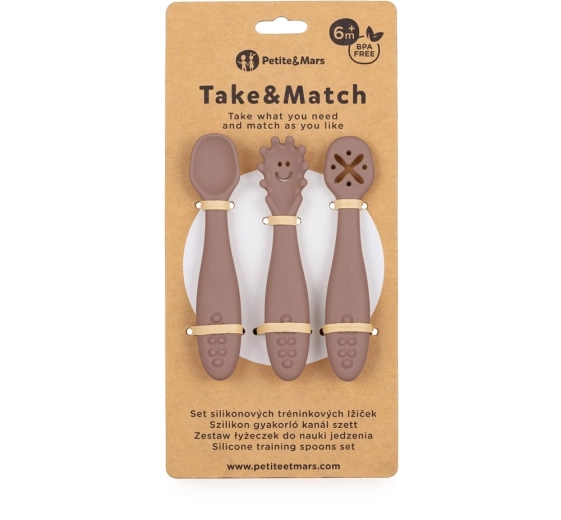 Petite&Mars zestaw 3 silikonowych łyżeczek treningowych Take&Match velvet latte 6m+