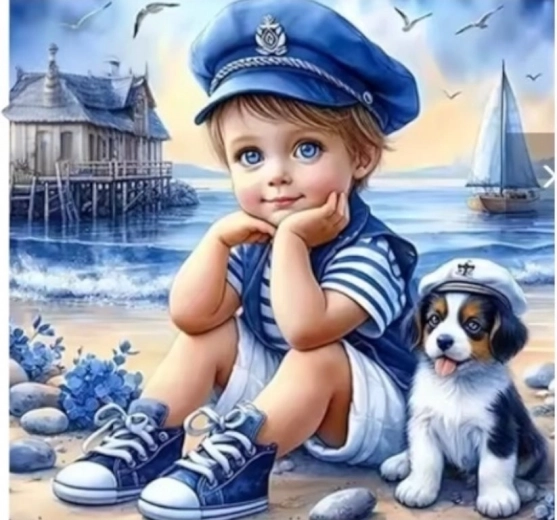 Malowanie diamentowe Mały marynarz 30 × 40 cm