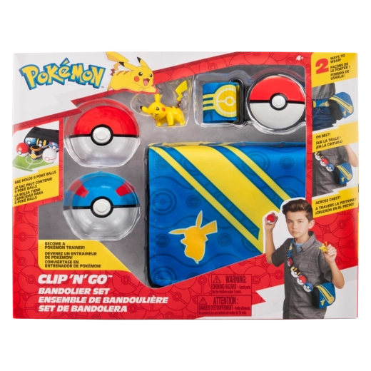 Pokémon Clip ‘N’ Go zestaw trenerski z Pikachu – pas, 2 Pokéballe i etui