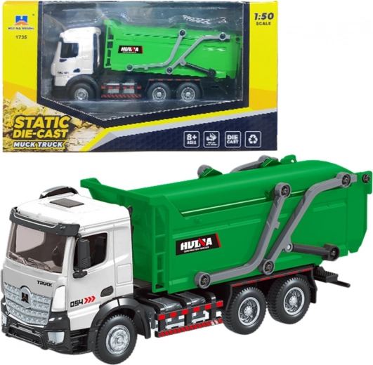 Metalowy model śmieciarki Huina zielony 1:50