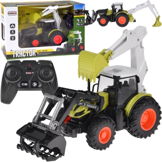 Zdalnie sterowany traktor z koparką i ładowaczem