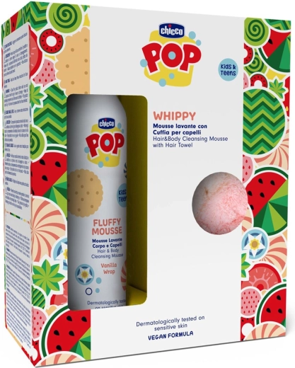 Chicco POP waniliowa pianka do ciała i włosów 2w1 z ręcznikiem do włosów 200 ml