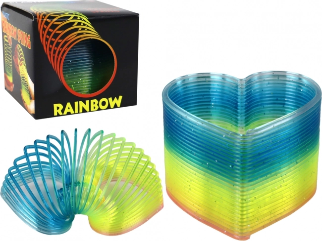 Błyszcząca tęczowa sprężynka serce 6 cm – antystresowa zabawka