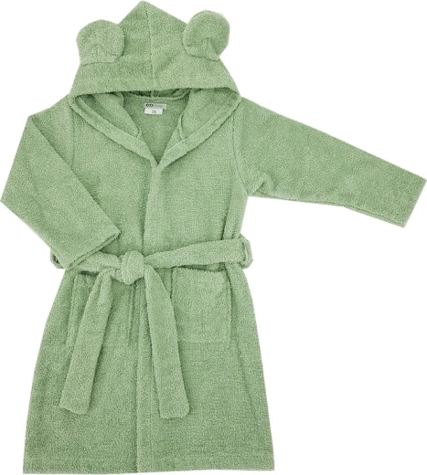 Ekologiczny dziecięcy bawełniany szlafrok z kapturem i uszkami olive green (rozm. 92–98)