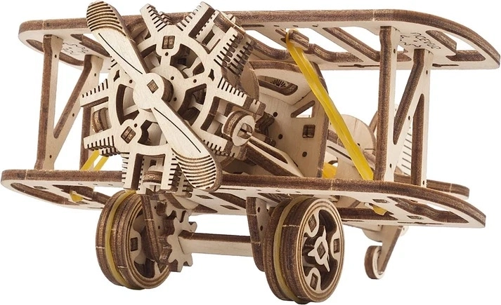 Ugears mini dwupłatowiec – 3D drewniana mechaniczna makieta do składania