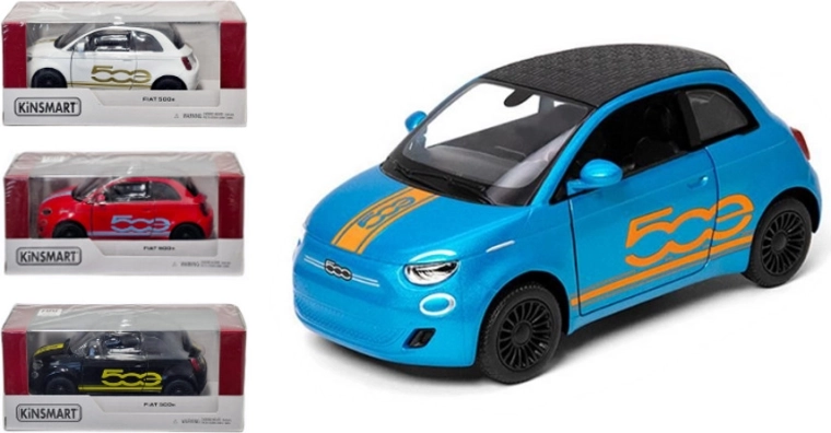 Kinsmart Fiat 500 metalowy model 1:28 z napędem naciągowym