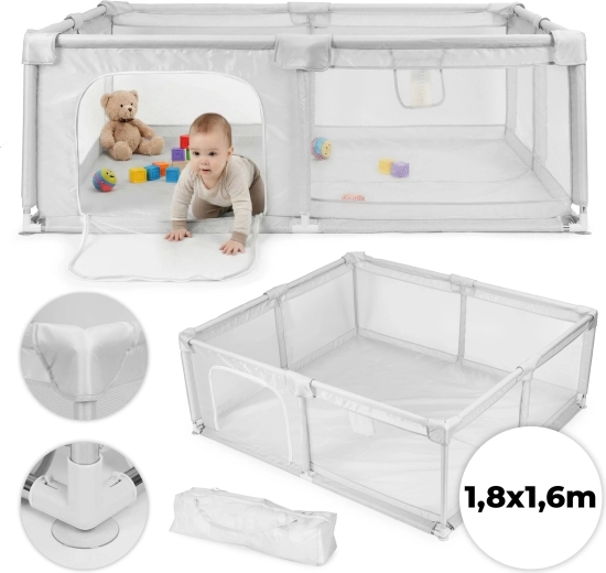 Kojec dziecięcy 180 × 160 cm szary z torbą podróżną ECOTOYS