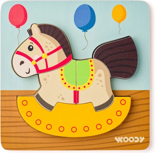 WOODY Baby drewniane puzzle wkładane z konikiem – 5 elementów