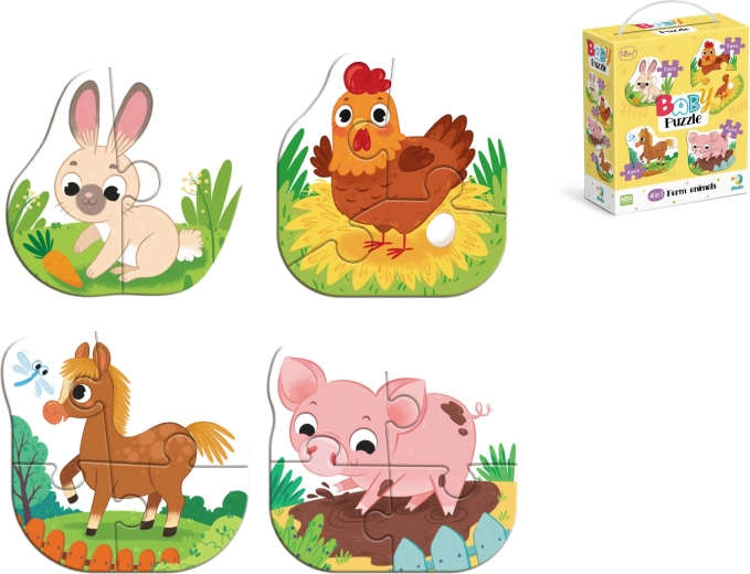 Puzzle dziecięce – zwierzątka z farmy, 4 obrazki, 13 elementów