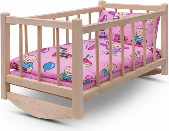Drewniana kołyska dla lalek z pościelą BABY MIX Bears