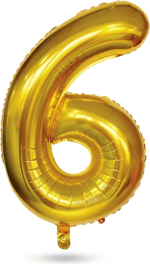 Urodzinowy balon foliowy w kształcie cyfry 6, złoty, 40 cali