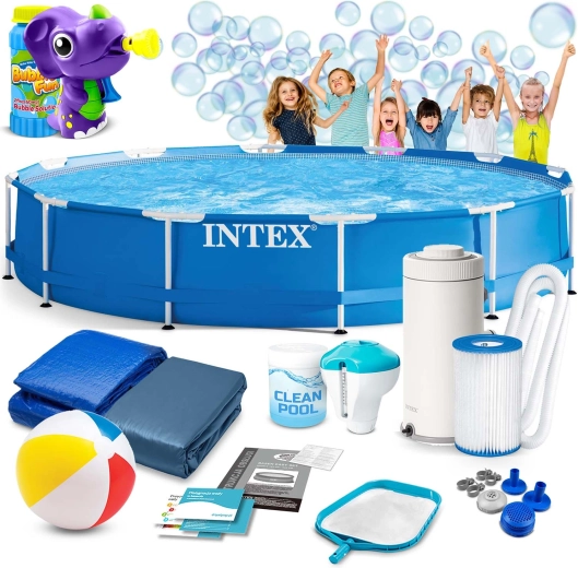 Ogrodowy basen stelażowy 366 × 76 cm zestaw 16w1 INTEX + generator baniek gratis