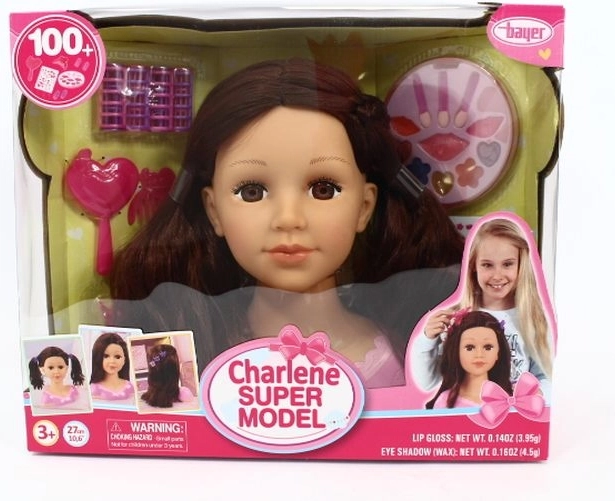 Głowa do stylizacji Bayer Charlene Super Model – brunetka z akcesoriami
