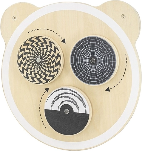 Drewniana tablica ścienna z obracającymi się elementami