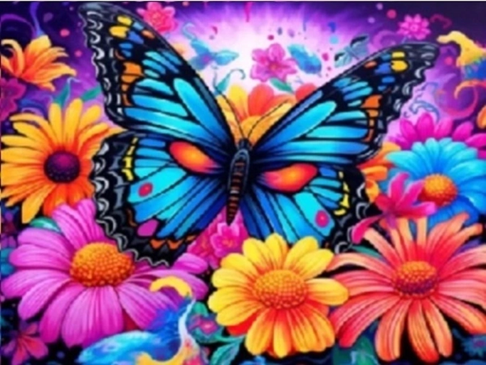 Norimpex Malowanie po numerach Kolorowy motyl w kwiatach 40 × 50 cm