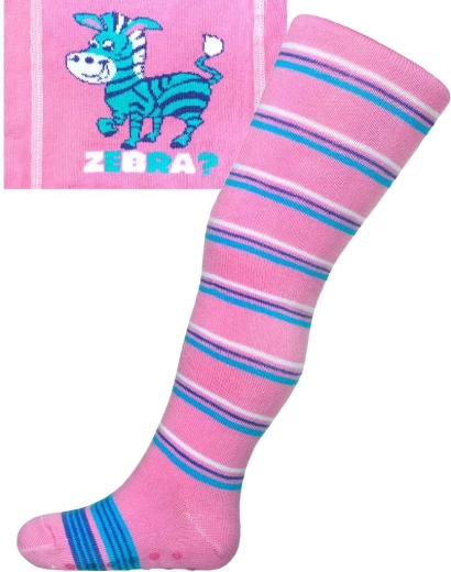 Bawełniane rajstopy z ABS New Baby różowe zebra w paski rozm. 104–110