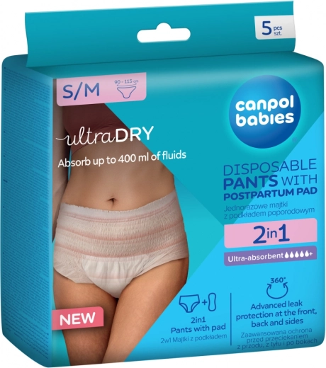 Canpol babies jednorazowe majtki poporodowe z wkładką 2w1 S/M, 5 szt.