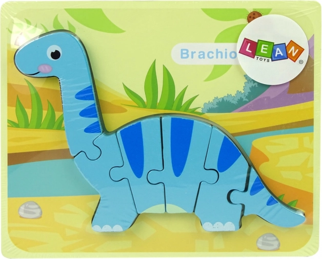 Drewniane puzzle dinozaur brachiozaur niebieski