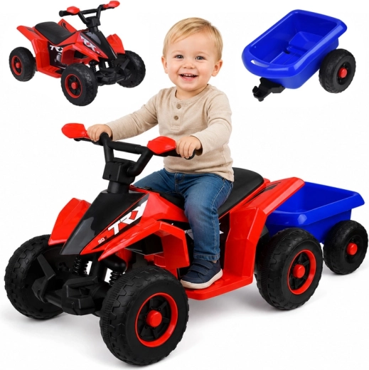 Dziecięcy elektryczny quad na akumulator z przyczepką, z efektami świetlnymi i dźwiękowymi – Czerwona