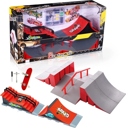 Zestaw skateparku fingerboard XL ze schodami, poręczą i 2 fingerboardami